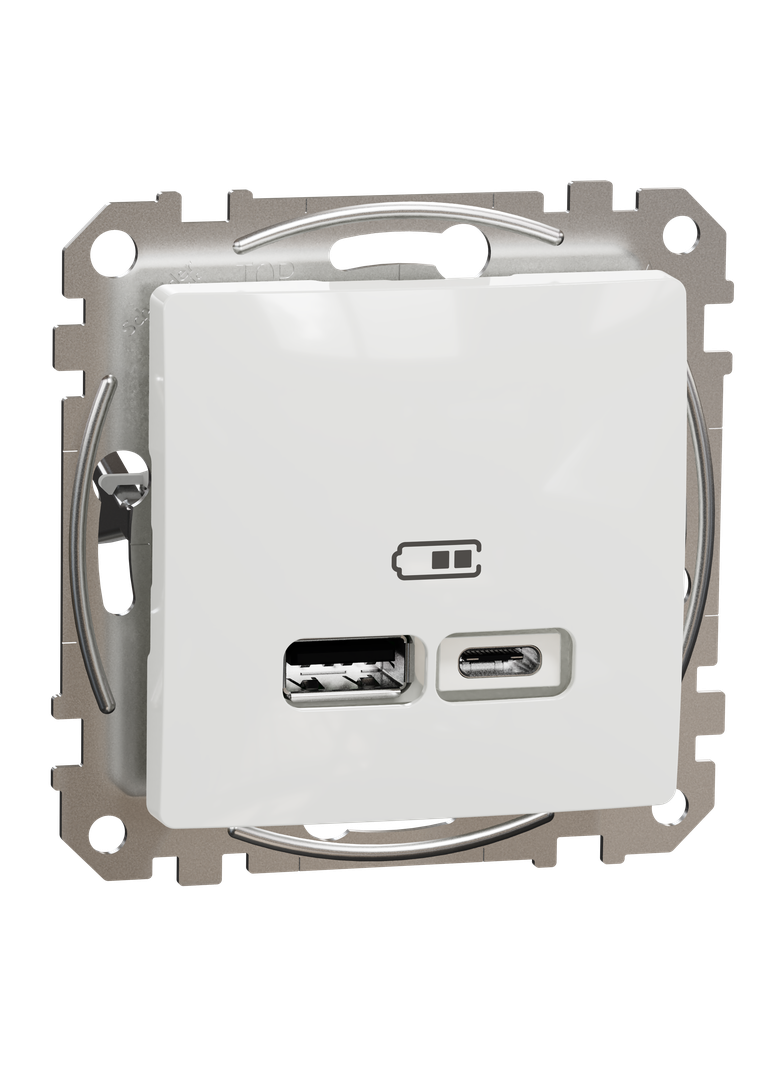 Sedna Design & Elements, gniazdo ładowania USB A+C 2,4A, białe