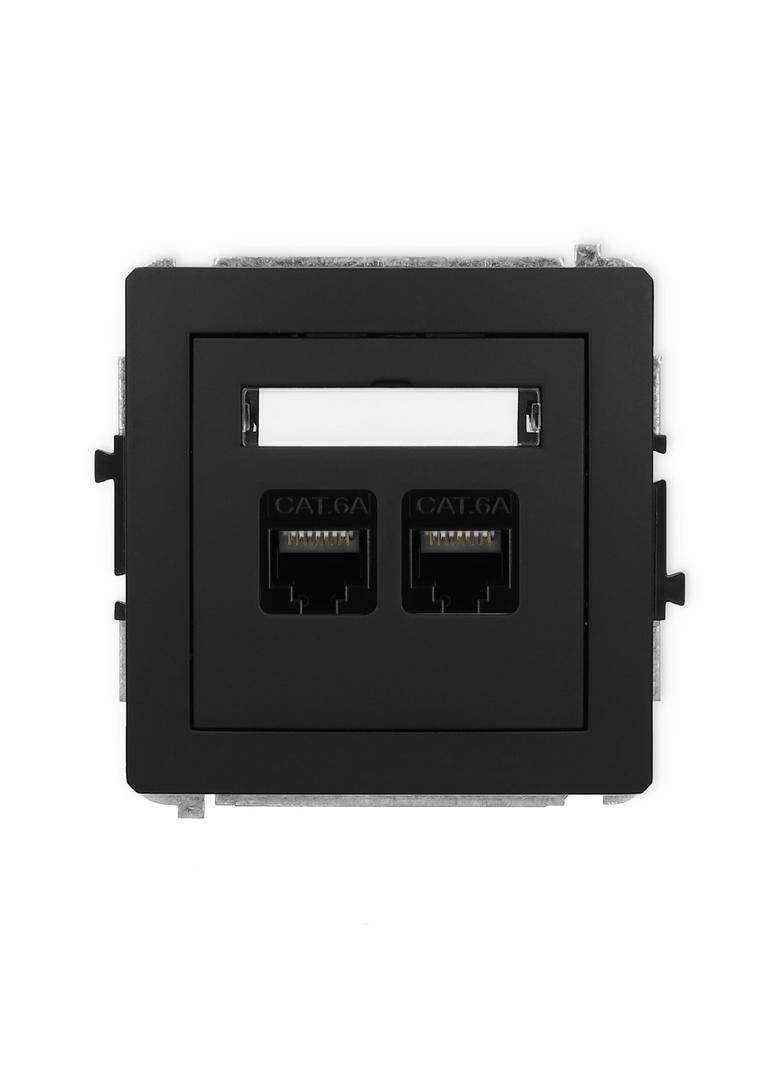 DECO Mechanizm gniazda komputerowego podwójnego 2xRJ45, kat. 6A, 8-stykowy czarny mat