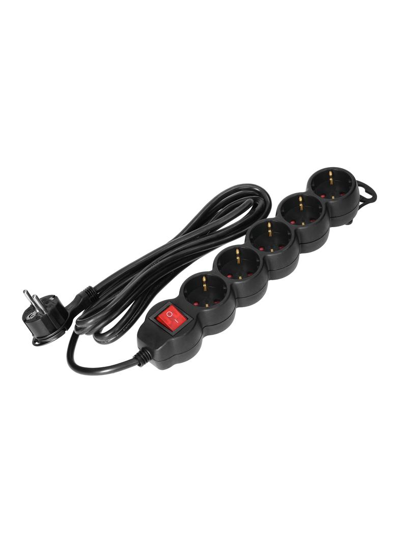 Przedłużacz 5-krotny 2P+Z (Schuko) z wyłącznikiem, 1,5m H05VV-F 3x1,5mm2, Imax=16A, płaska wtyczka,