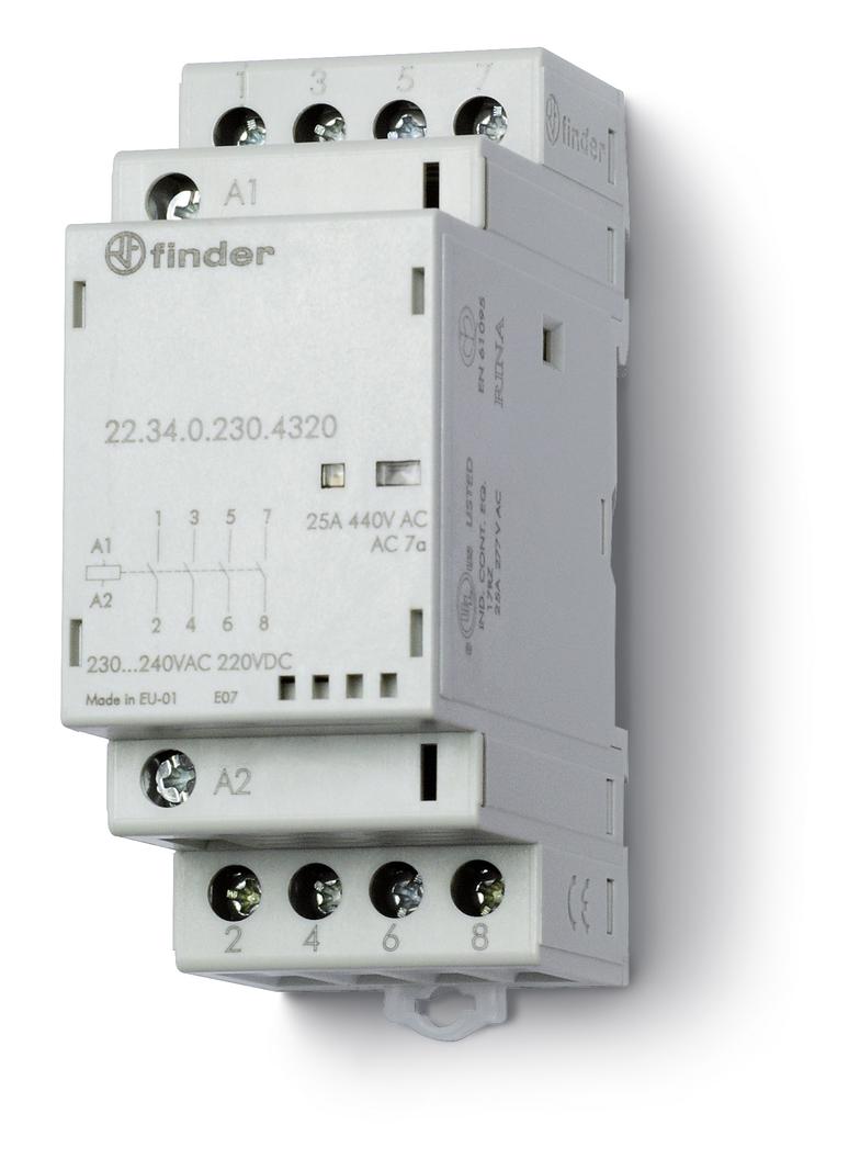 Stycznik modułowy 4 Z; 25A; 230V AC/DC; mech. wskaźnik zadziałania + LED, 22.34.0.230.4320