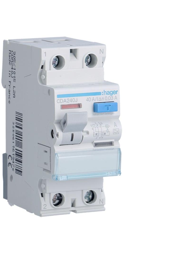 RCCB Wyłącznik różnicowoprądowy 1P+N 40A 30mA 6kA CDA240J HAGER