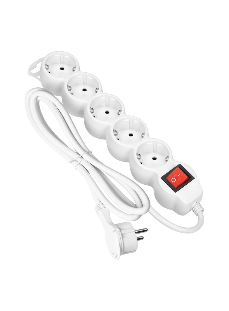 Przedłużacz 5-krotny 2P+Z (Schuko), z wyłącznikiem, 3m H05VV-F 3x1,5mm2, Imax=16A, płaska wtyczka, b