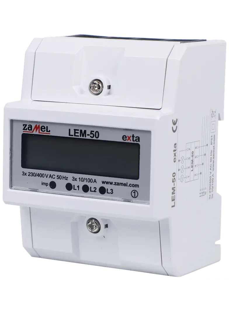 LICZNIK ENERGII ELEKTRYCZNEJ 3-FAZOWY LCD 100 A, 4-MOD TYP: LEM-50