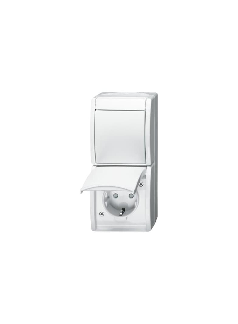 OCEAN Zestaw gniazdo SCHUKO z wyłącznikiem z przesłonami  IP 44 biały alpejski