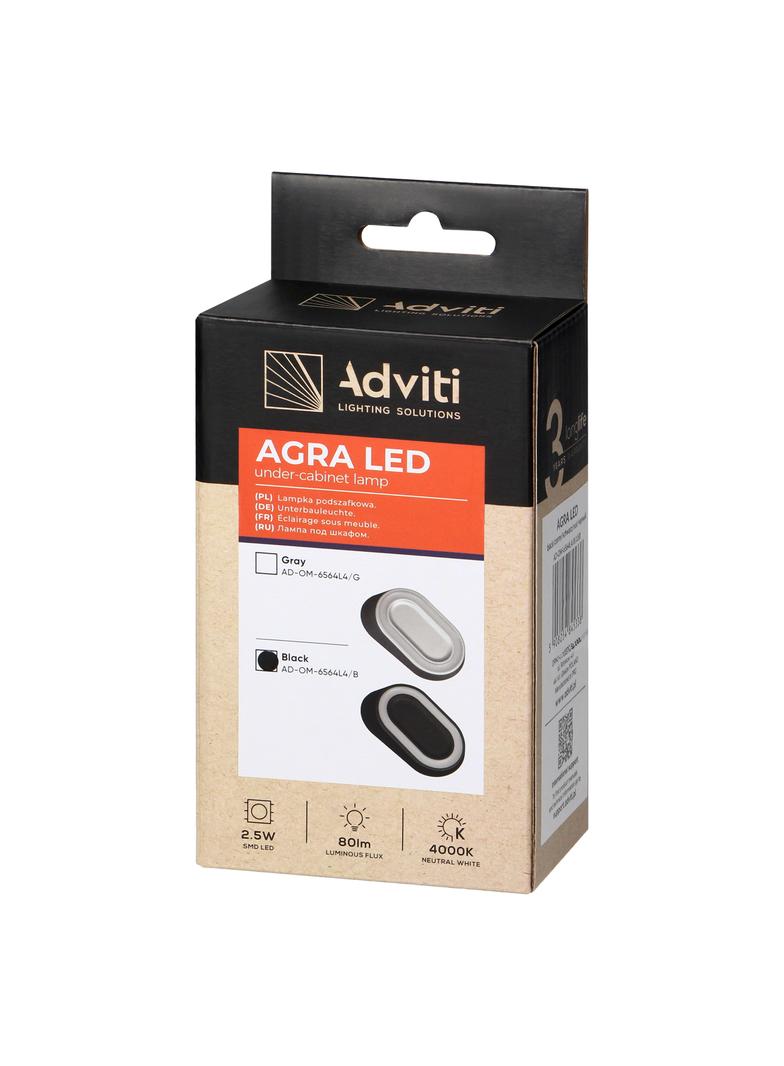 AGRA lampka podszafkowa LED 2,5W, 80lm, 4000K, czarna