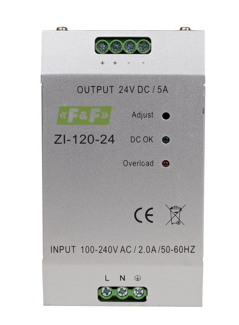 Zasilacz impulsowy przemysłowy nap. wej. 90-264V AC/120-370V DC P=120W nap. Wyj. 24V DC ZI-120-24V F&F
