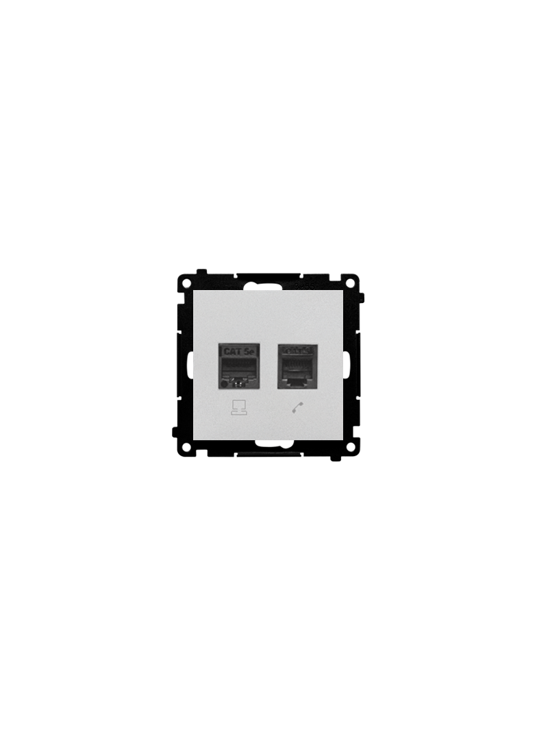 Simon 55 Gniazdo komputerowe RJ45 kategoria 5e + telefoniczne RJ12 Aluminium mat T5F.01/143 KONTAKT
