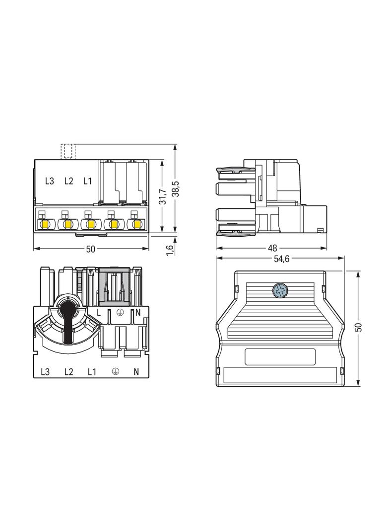 WINSTA rozgałęźnik 3-/5-torowy z obudową odciążającą naciąg czarny