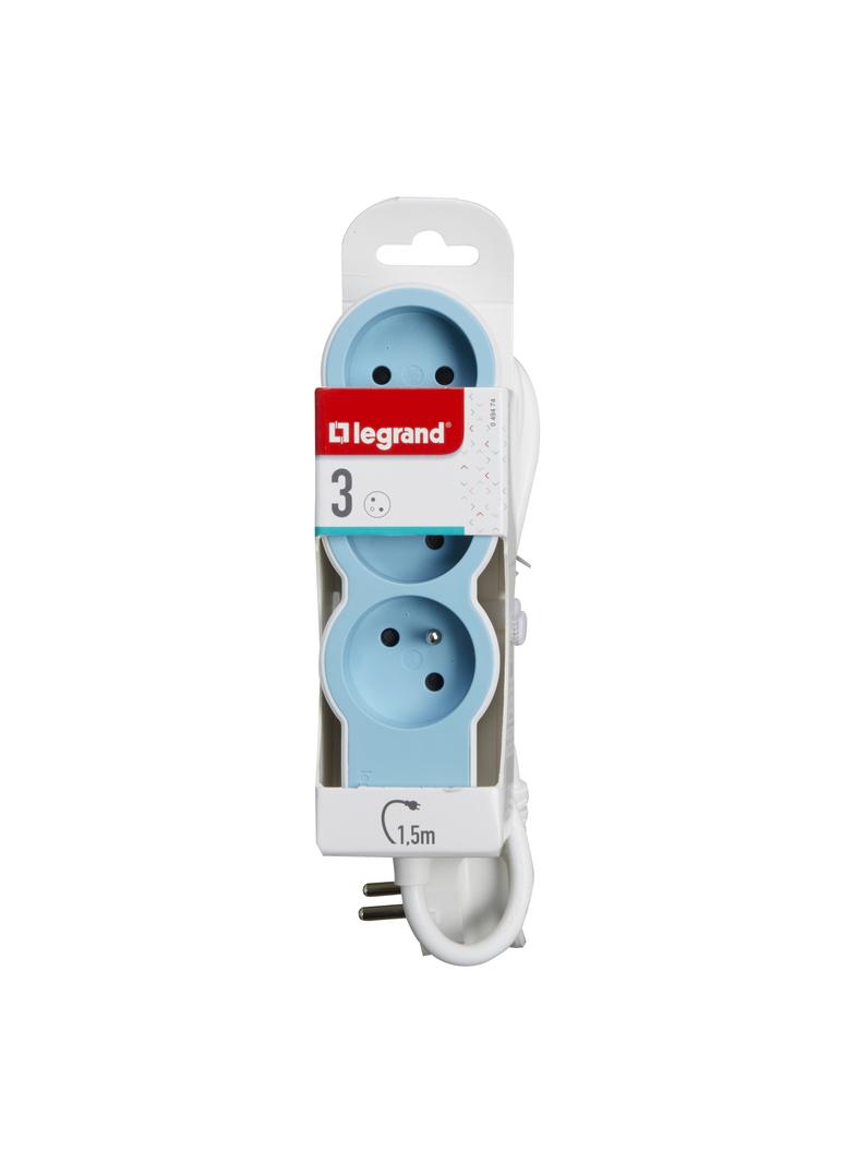 PRZEDŁUŻACZ STANDARD 3X2P+Z, Z PRZEWODEM 1.5 METRA 3X1.0 MM2 - BIAŁY/BŁĘKITNY, Legrand