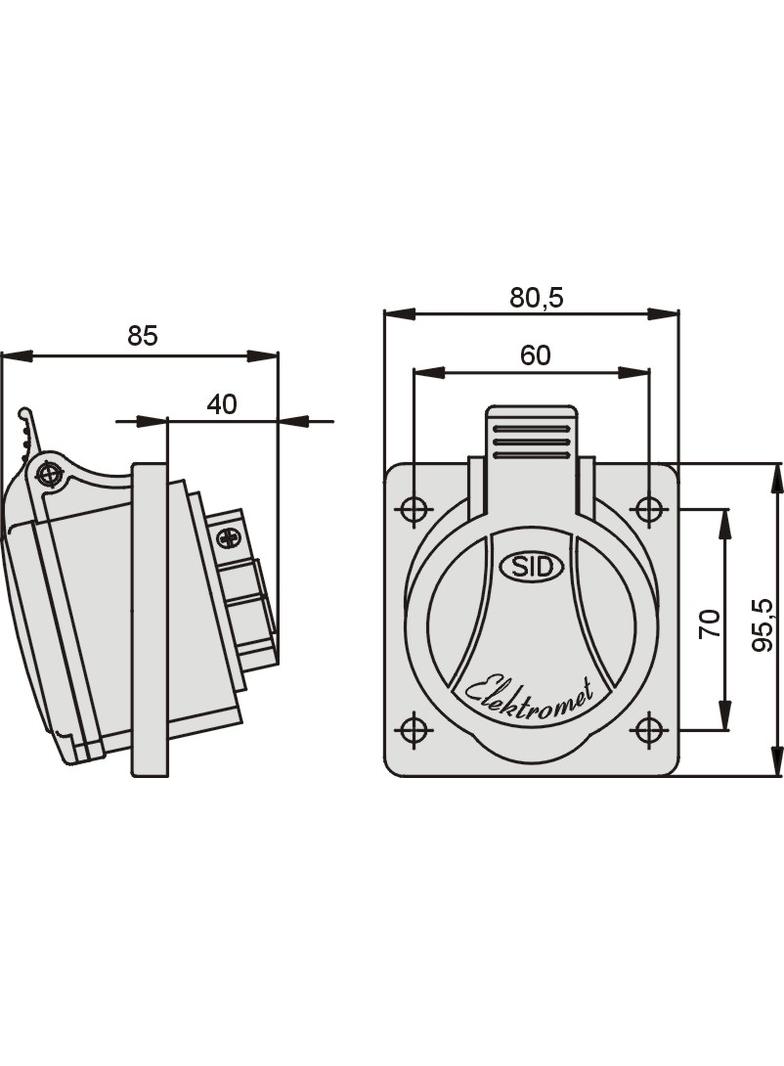 Gniazdo Tablicowe Skośne GTS 32/4 Gniazdo 32A/400V 3P+Z
