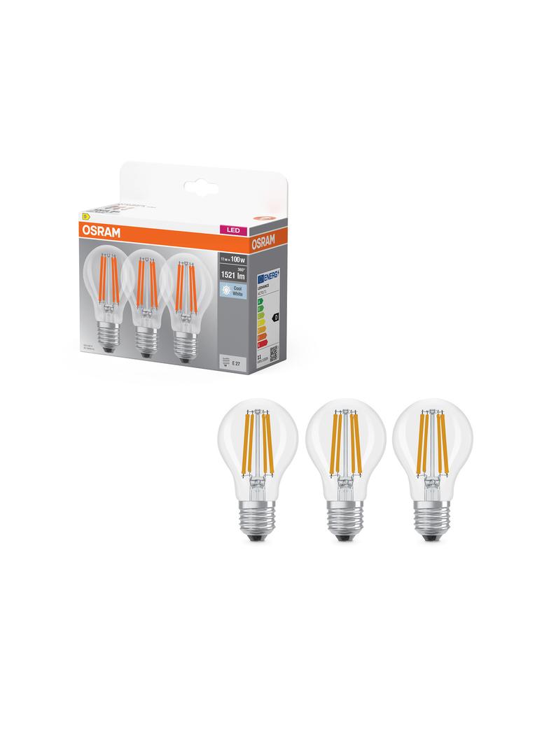 Żarówka LED x3 A60 E27 11W = 100W 1521lm 4000K Neutralna 300° Filament BASE Osram