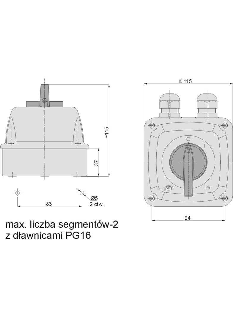 Łuk 16-13 Włącz-wyłącz  0-I IP-44