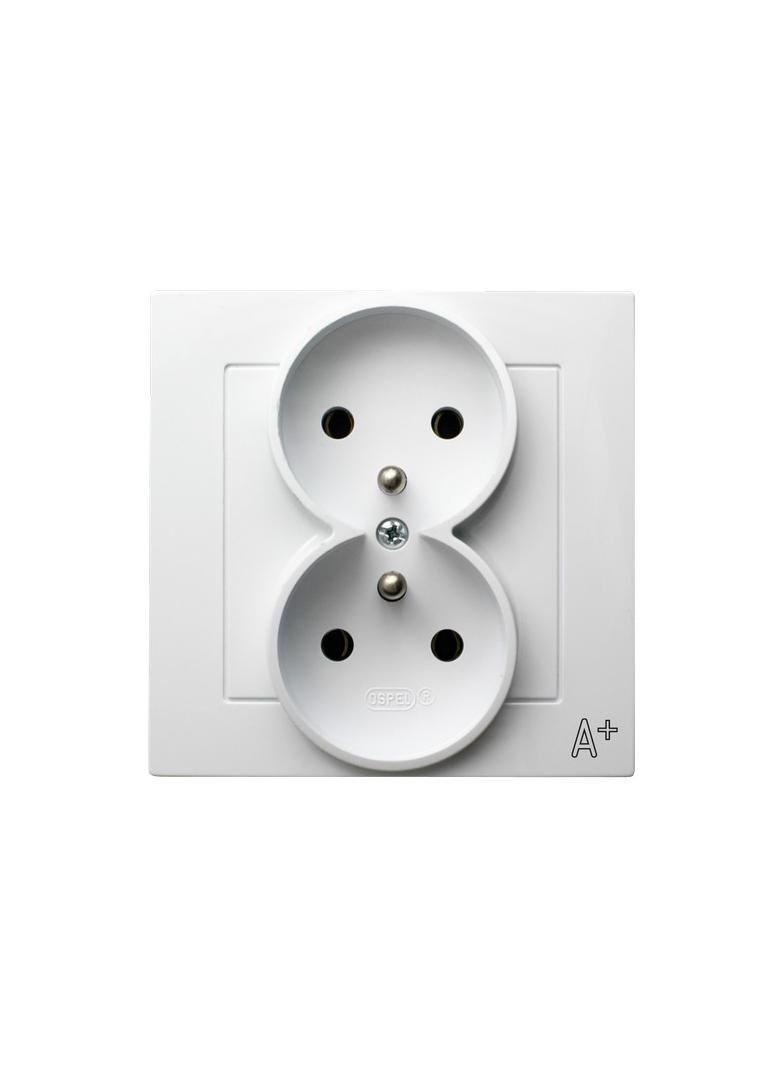 AS ANTYBAKTERYJNY Gniazdo podwójne z uziemieniem kompletne z ramką, produkt zawiera szkło fosforanow