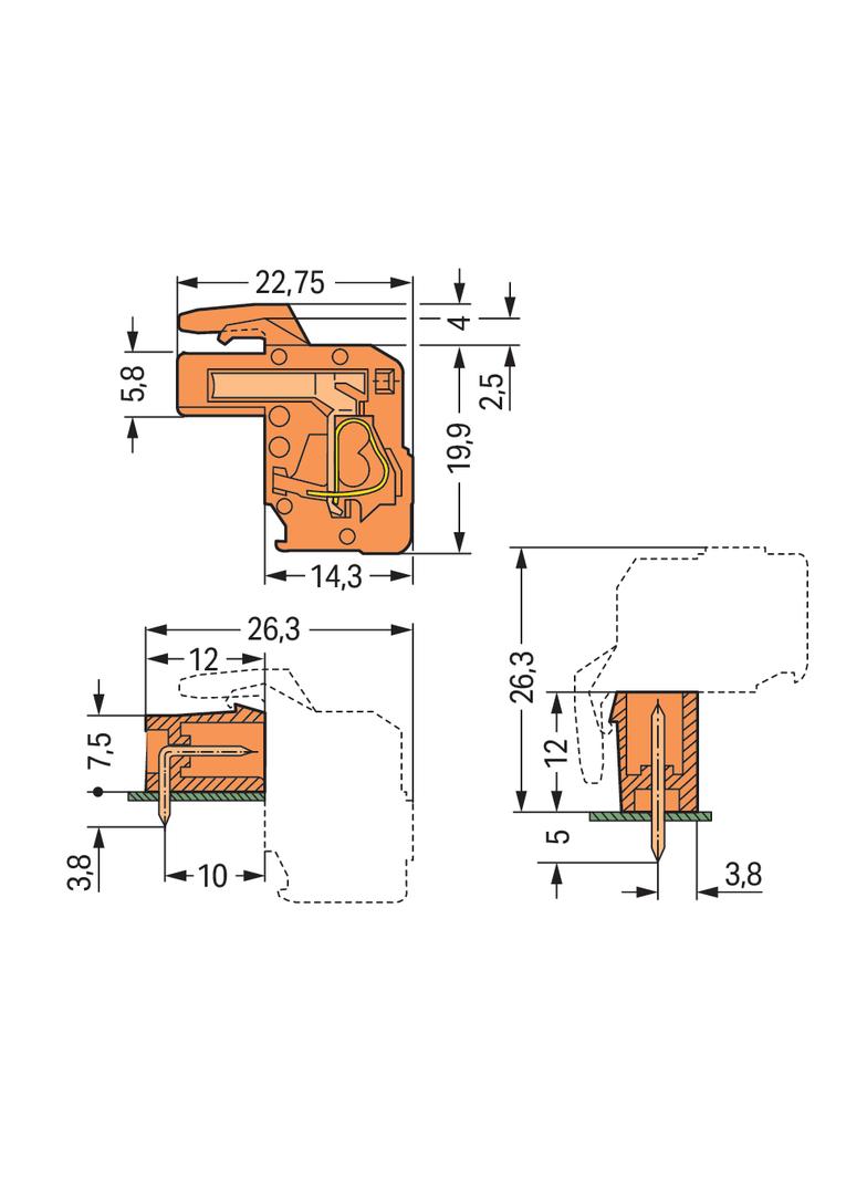 MCS-MIDI Classic gniazdo kątowe 5-bieg. pomarańczowe raster 7,62 mm /50szt./ WAGO