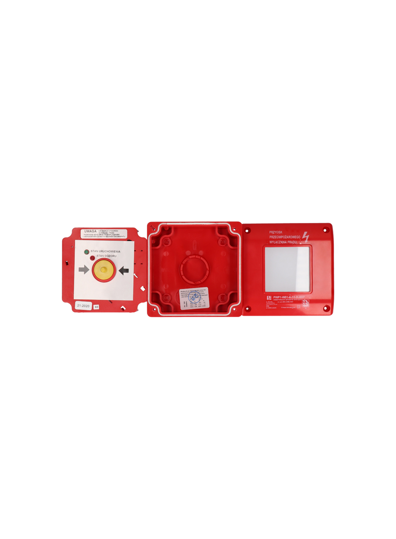 Ręczny przycisk ppoż wyłącznika prądu PWP 2Z 2LED zielony/czerwony 230V CNBOP SPAMEL