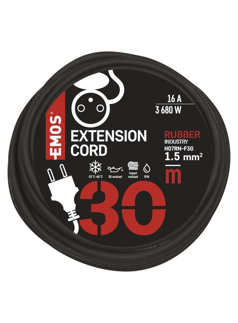 Przedłużacz 1 gniazdo 30m 3× 1,5mm guma P01730 EMOS