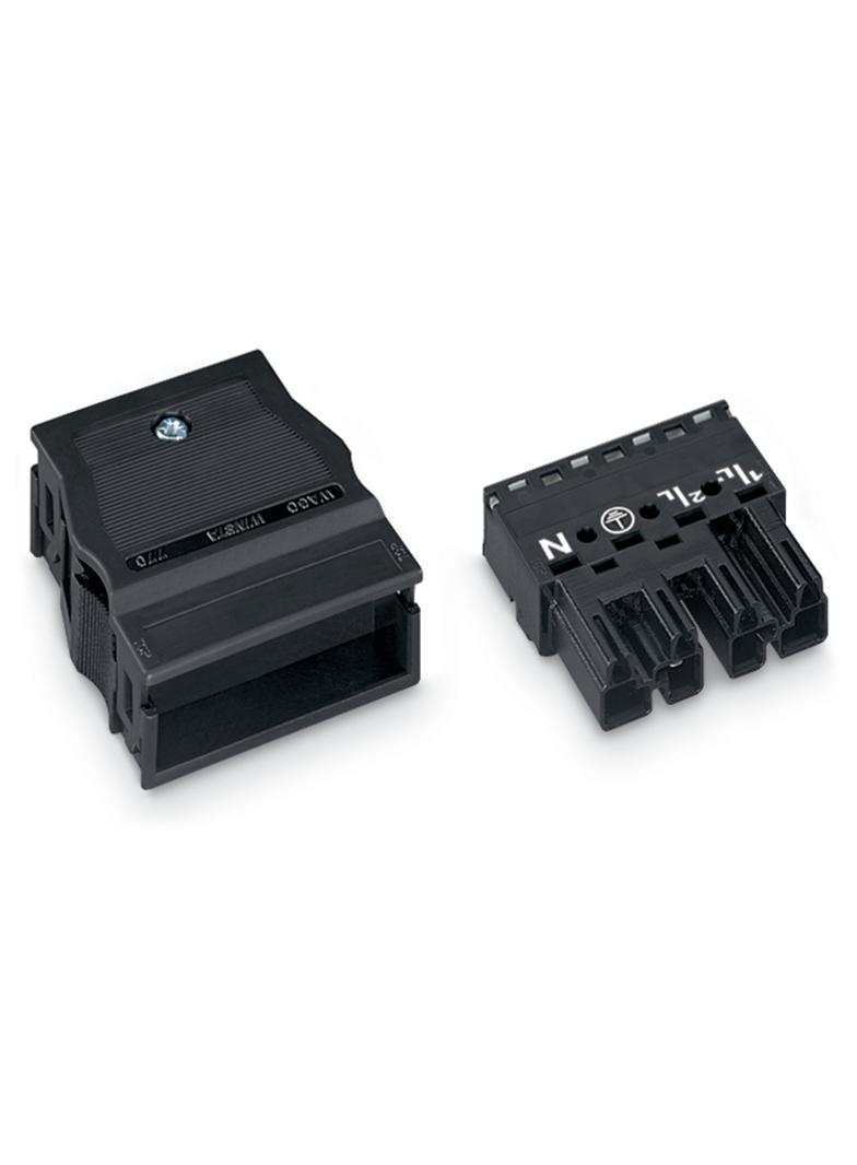 WINSTA wtyk 4-torowy z obudową odciążającą naciąg czarny