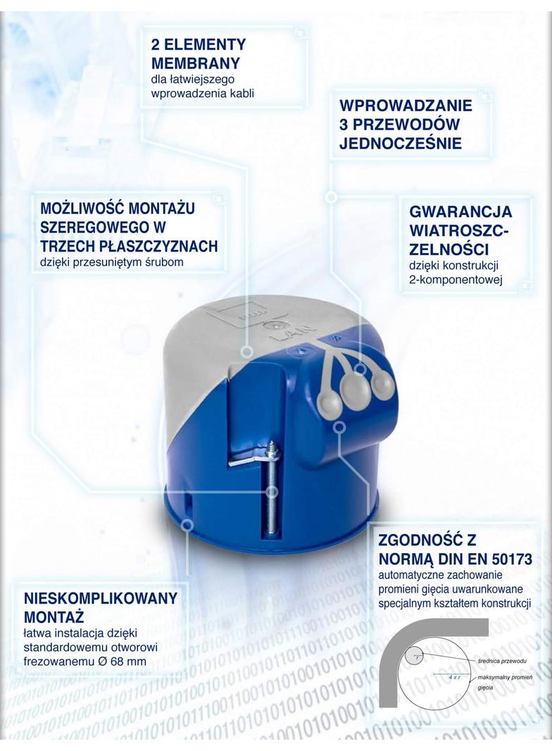 E5100 Puszka do IT, wiatroszczelna z membraną śr. 68  gł. 60mm - kolor niebieski
