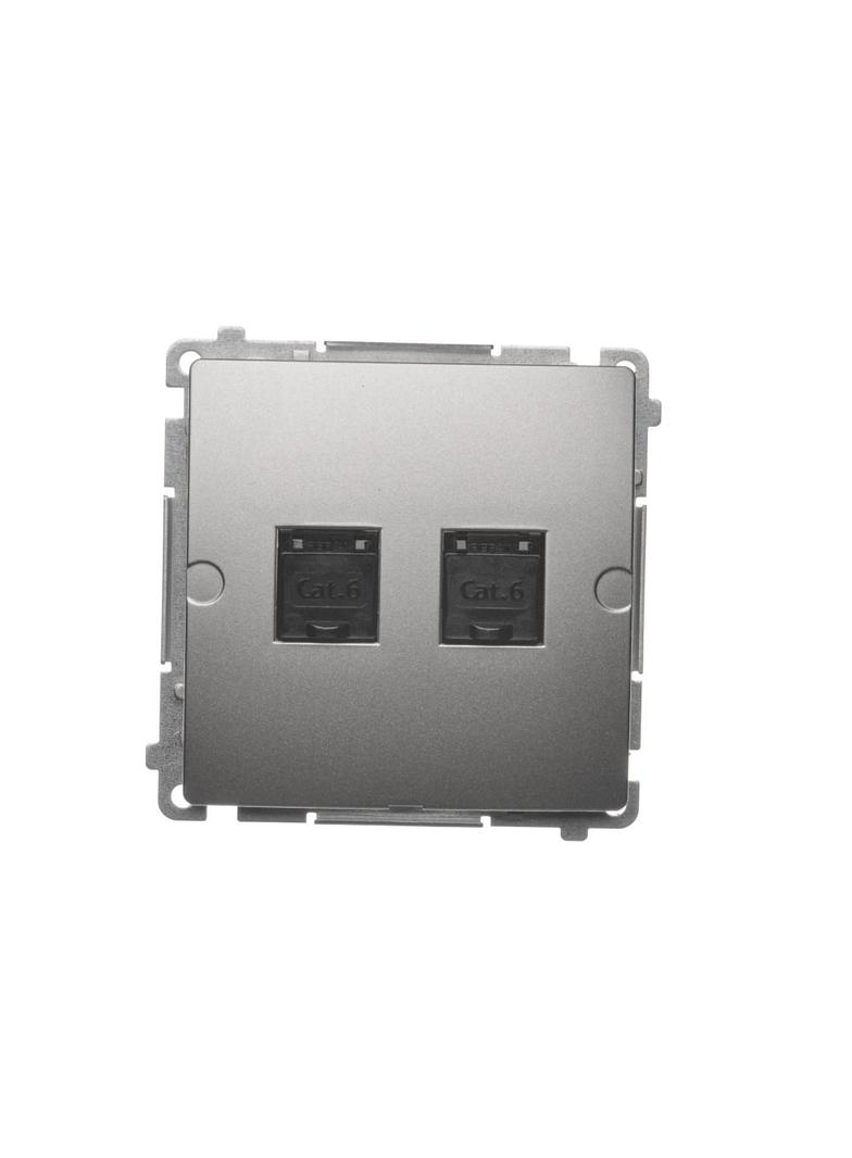 Simon Basic Gniazdo komputerowe RJ45 kategoria 6 podwójne z przesłoną przeciwkurzową Montaż na łapki