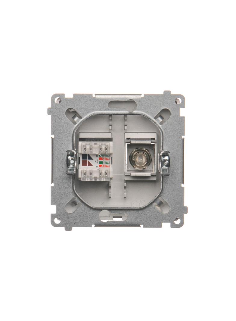 Simon Basic Gniazdo antenowe typu ''F'' + RJ45 kat.6 stal inox BMAFRJ45.01/21 KONTAKT