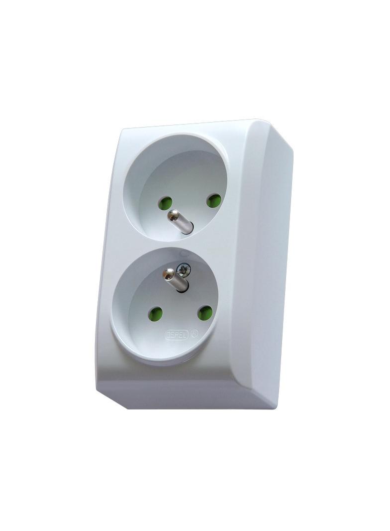 BIS Gniazdo podwójne z uziemieniem z przesłonami torów prądowych - kolor biały