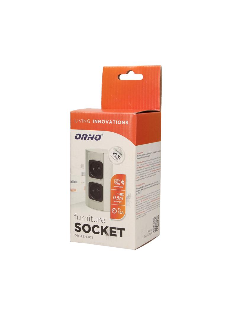 Gniazdo meblowe bez wyłącznika, 2x2P+Z, srebrne, wersja schuko OR-AE-1303/G(GS) ORNO