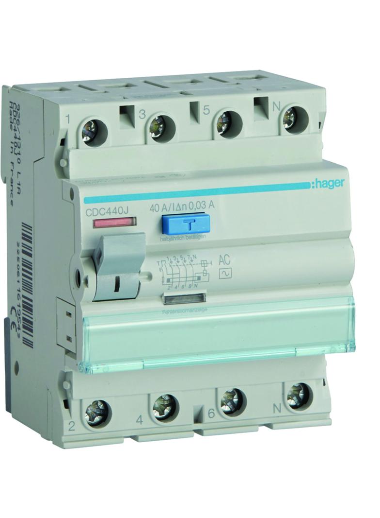 RCCB Wyłącznik różnicowoprądowy 3P+N 40A 30mA 6kA AC CDC440J HAGER