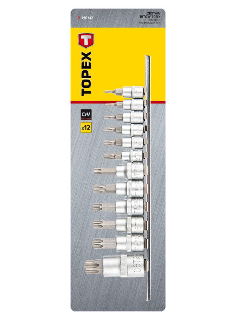 Bity Torx na nasadce 1/4, 3/8, 1/2", zestaw 12 szt.