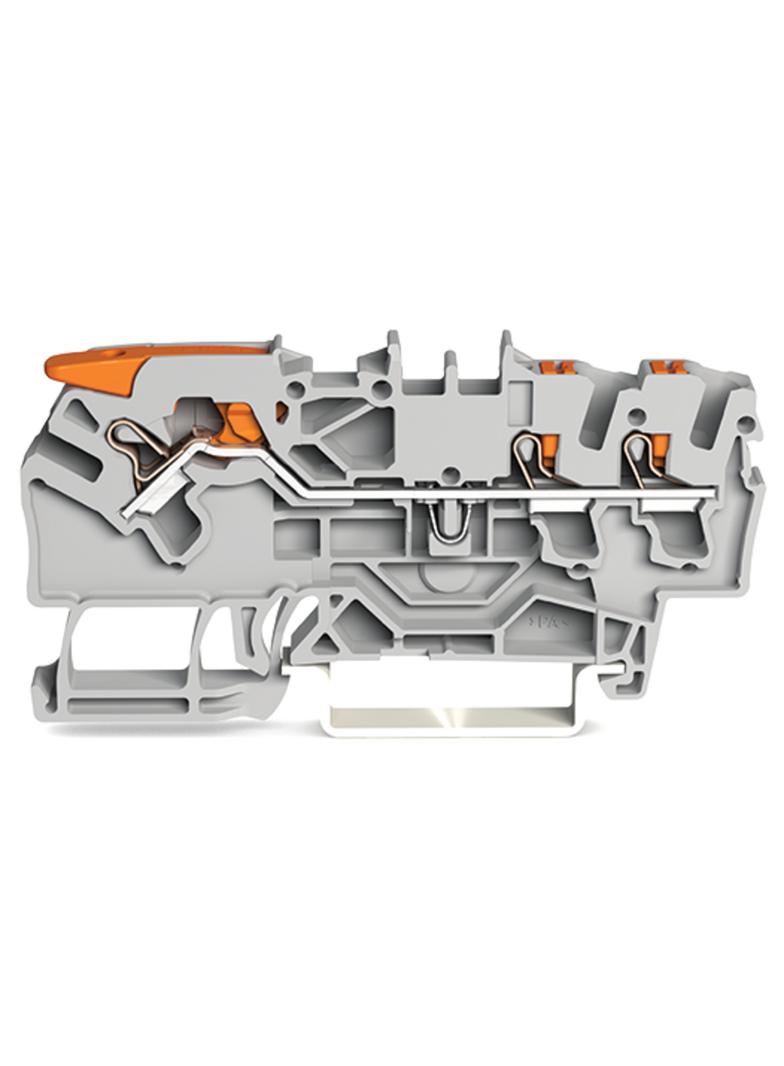 3-przewodowa złączka przelotowa z dźwignią i przyciskiem 2,5 mm2, szara