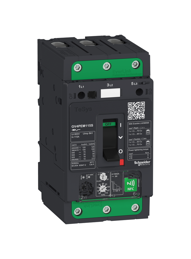 Wyłącznik silnikowy TeSys GV4 3P 115A Icu 100kA thermal magnetyczny wielofunkcyjny terminale E GV4PE