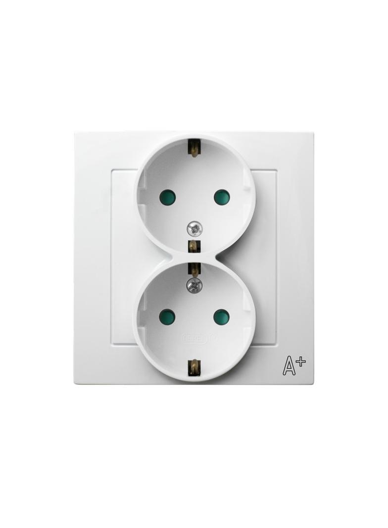 AS ANTYBAKTERYJNY Gniazdo podwójne z uziemieniem schuko z przesłonami, kompletne z ramką, produkt za