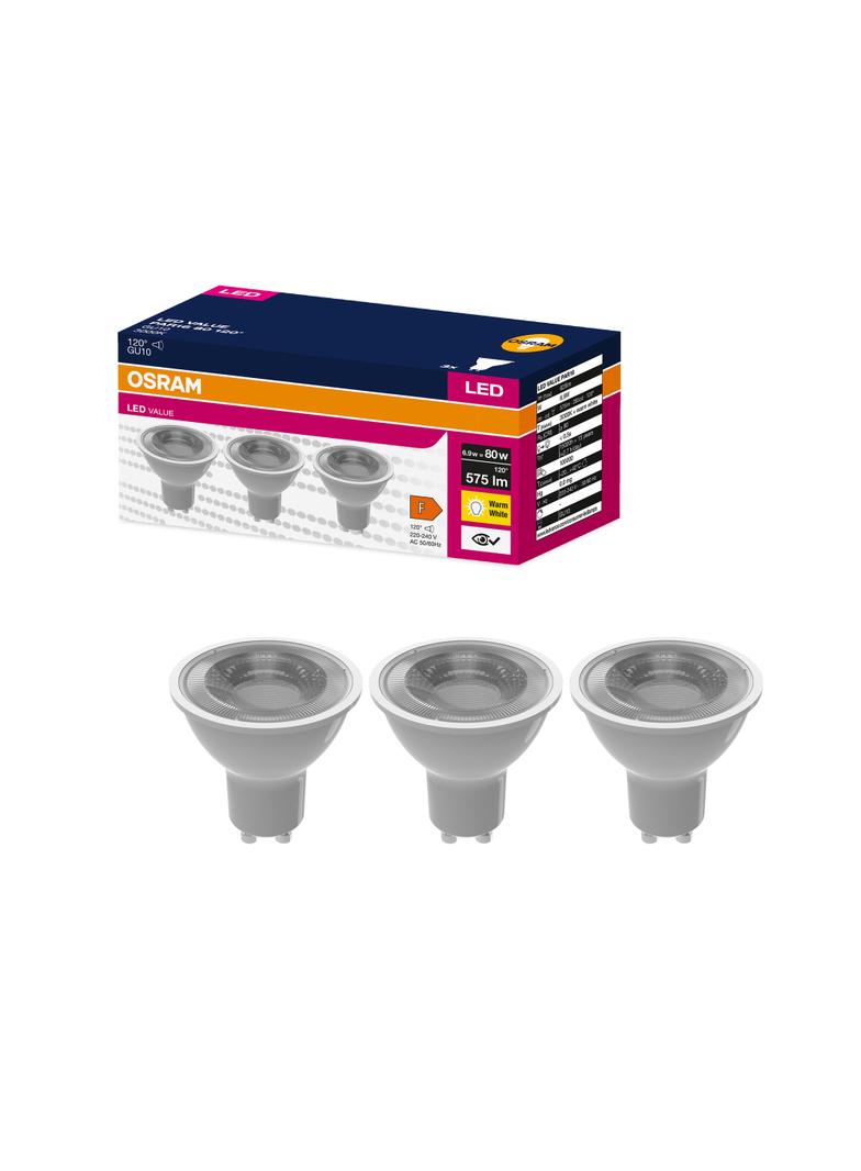 Żarówka LED x3 PAR16 Reflektor GU10 6.9W = 50W 575lm 3000K Ciepła 120° VALUE Osram