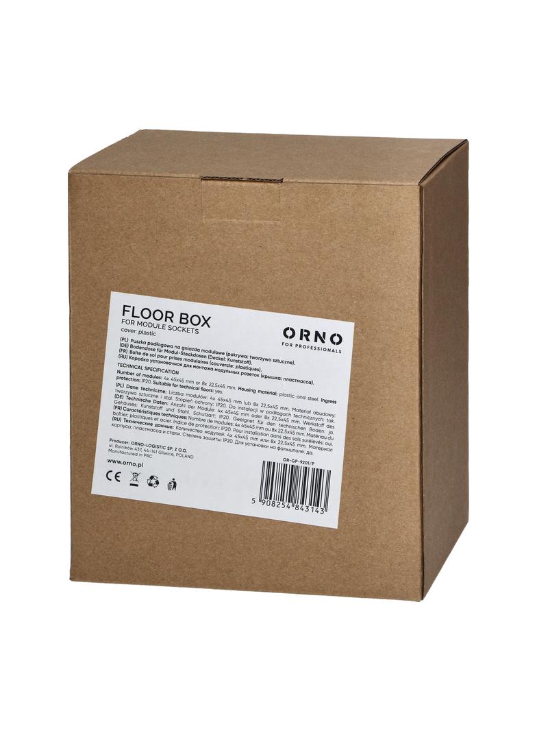 Puszka podłogowa na gniazda modułowe 4 x 45x45mm lub 8 x 22,5x45mm, pokrywa: stal nierdzewna, czarna