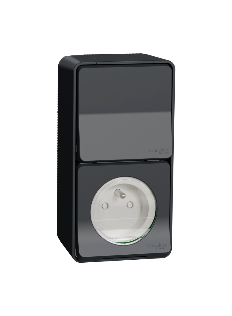 Mureva, łącznik schodowy + gniazdo 2P+PE, antracyt