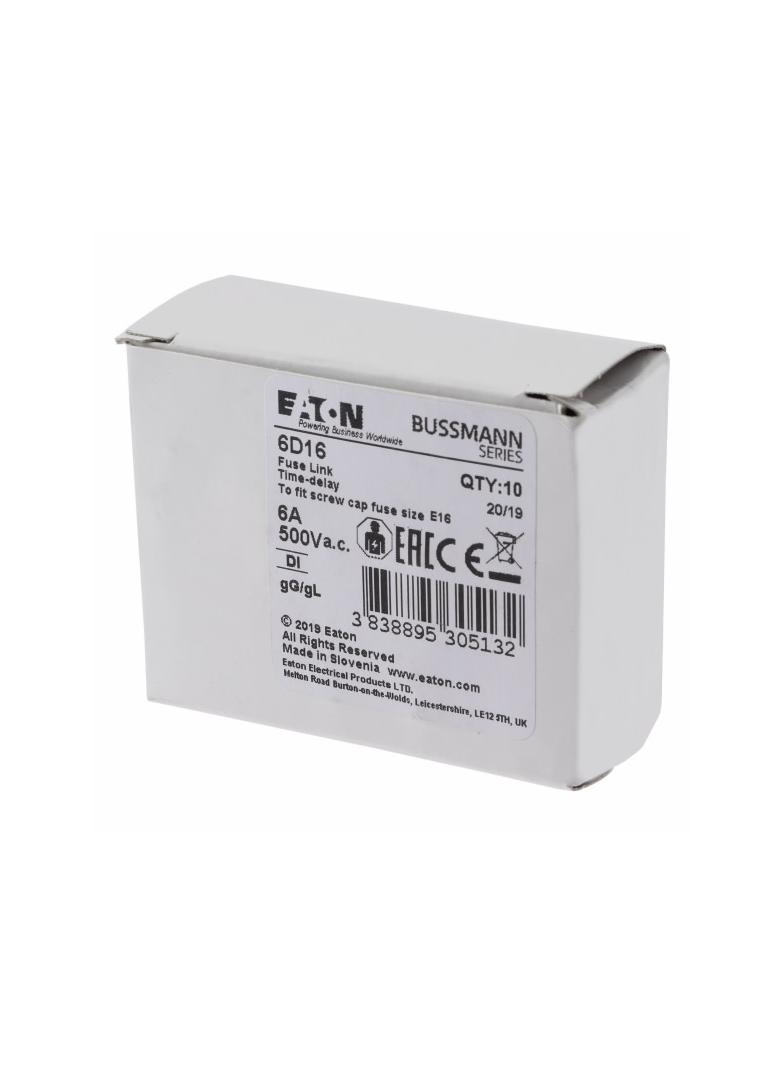FUSE-D1 6A T GL/GG 500VAC E16 Wkładka DI 6A T GL/GG 500VAC E16 6D16 EATON