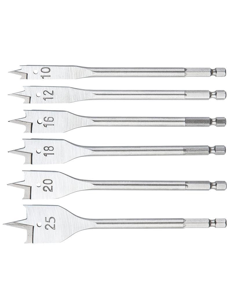 Wiertła do drewna łopatkowe, 10,12,16,18,20,25mm, zestaw 6 szt.