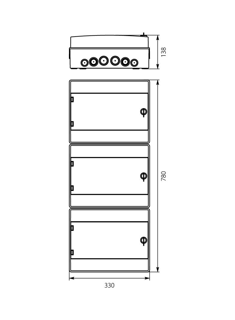 Rozdzielnica hermetyczna natynkowa 3x12 łączona IP65 500VAC/1000VDC RH-36/3 36.43 OPATÓWEK