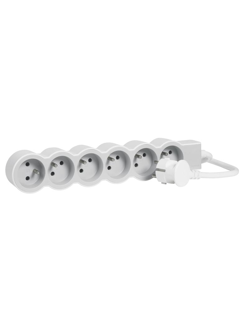 PRZEDŁUŻACZ STANDARD 6X2P+Z, Z PRZEWODEM 3.0 METRA 3X1.5 MM2 - BIAŁY/JASNOSZARY, Legrand