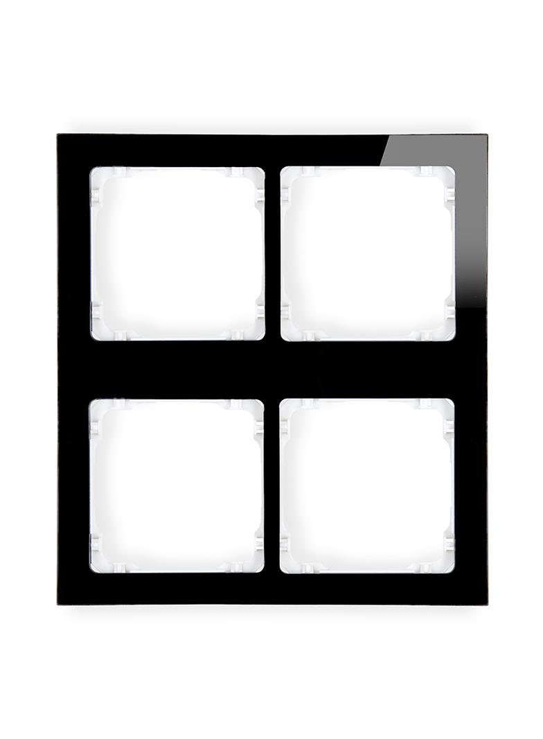 DECO Ramka modułowa 4 krotna (2 poziom, 2 pion) - efekt szkła (ramka czarna; spód biała)
