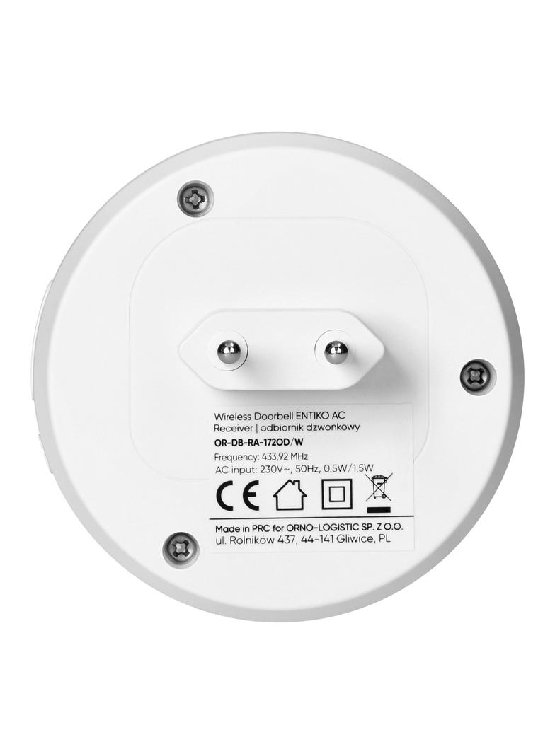 ENTIKO AC, dzwonek bezprzewodowy sieciowy, learning system, 60 dźwięków, 300m, biały