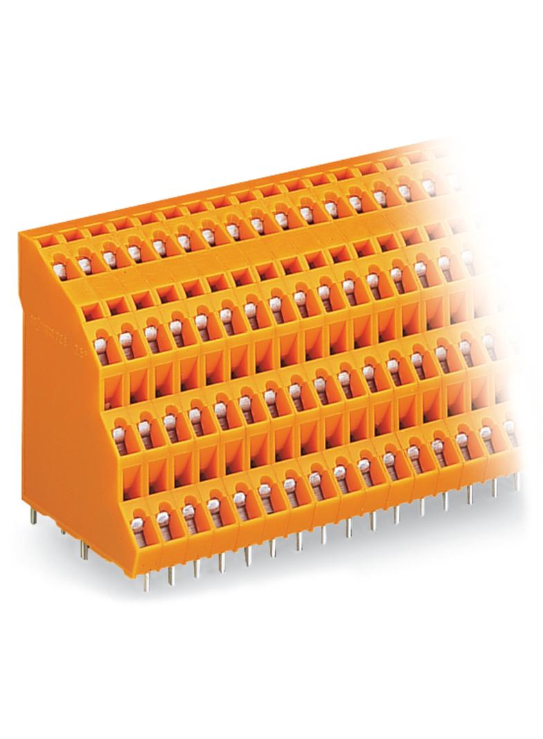 4-piętrowa listwa do pł. drukowanych 4 x 16 bieg. pomarań. raster 5,08 mm