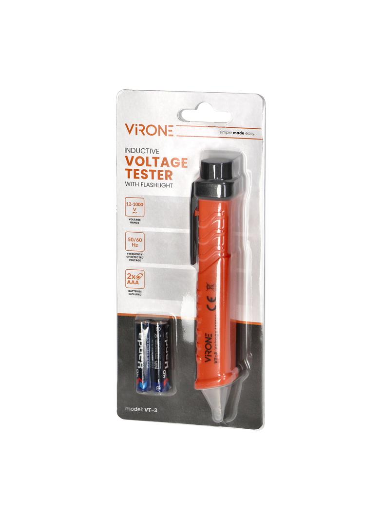 Indukcyjny tester napięcia, 12-1000 V AC/DC, latarka, pomarańczowy VT-3 ORNO