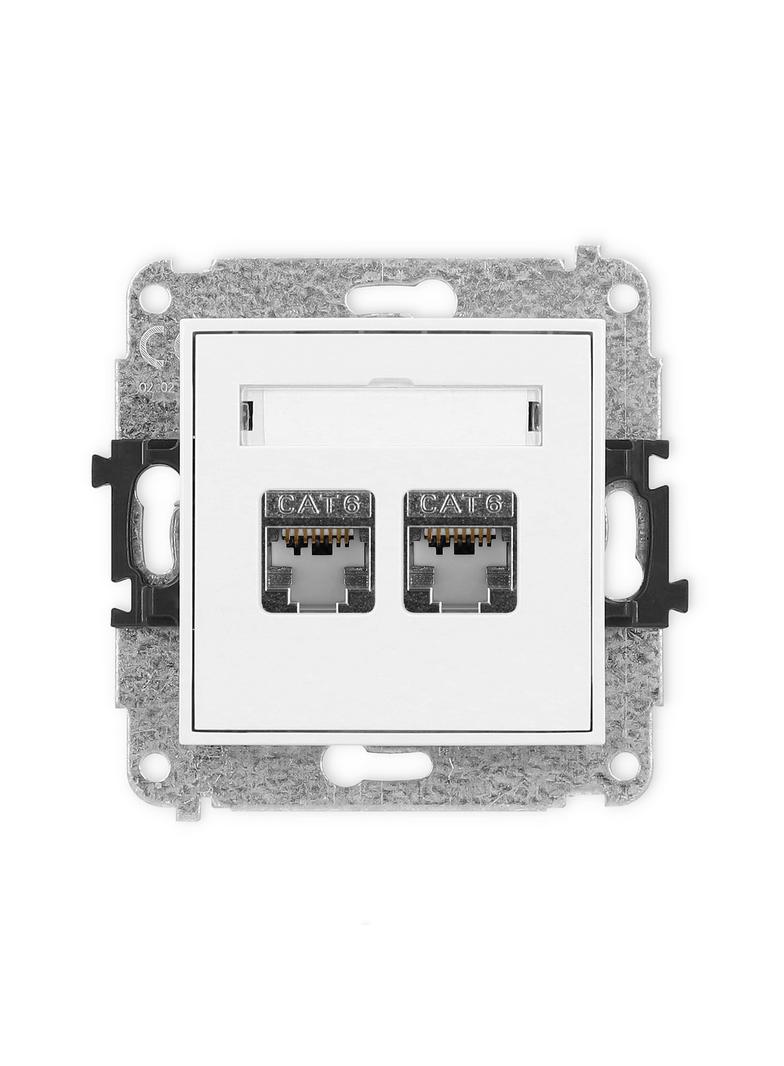 ICON Mechanizm gniazda komputerowego podwójnego 2xRJ45, kat. 6, ekranowany, 8-stykowy biały