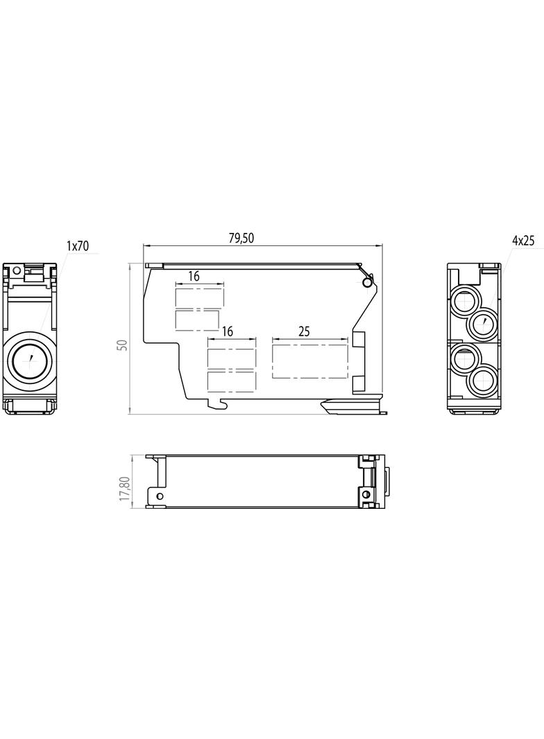 Blok rozdzielczy PV 1500V DC SDB-70/CZA 192A TH35 1x70+4x25 OPATÓWEK