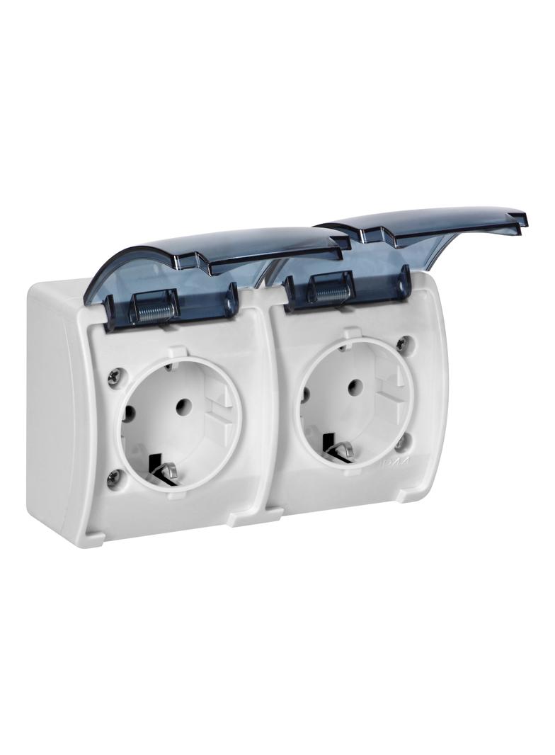 Gniazdo podwójne Schuko AQUATIC IP44 biały dymiony OR-OE-7106(GS)/WT ORNO