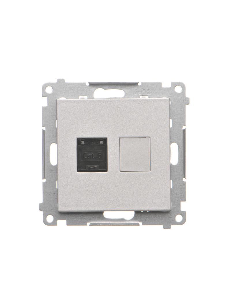 Simon 55 Gniazdo komputerowe pojedyncze RJ45 kategoria 6 z przesłoną przeciwkurzową Aluminium mat T61.01/143 KONTAKT