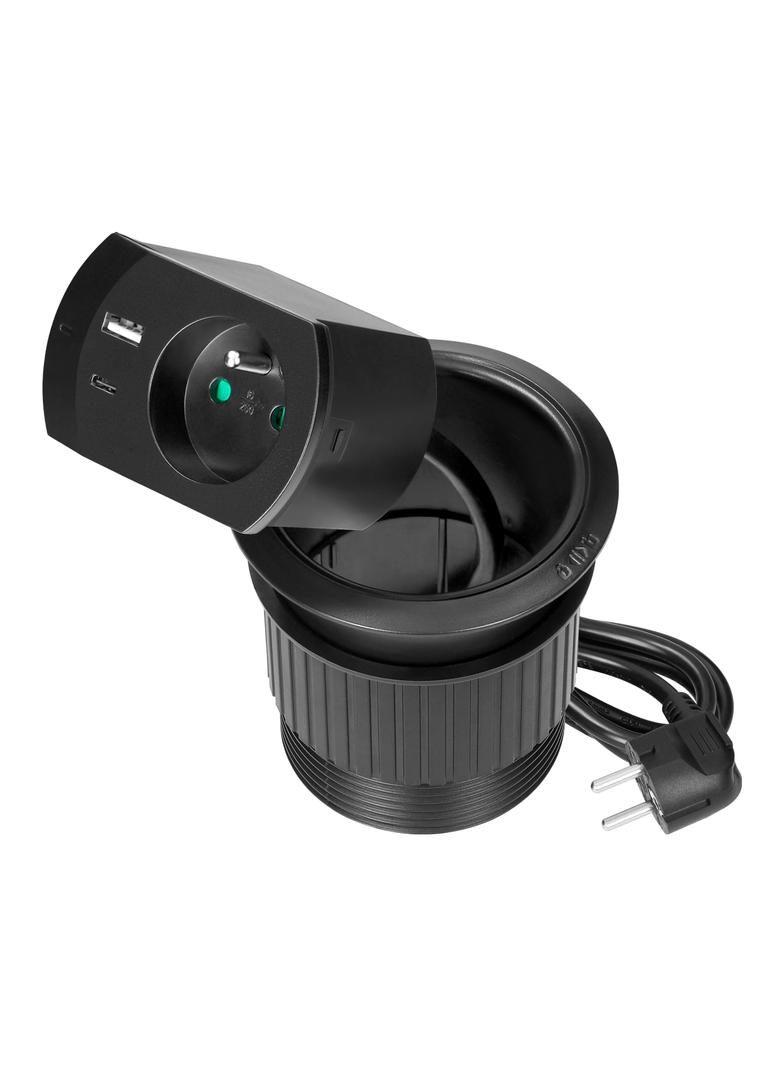 Gniazdo wpuszczane w blat z ładowarką USB przepustem kablowym i przewodem 1,4m OR-GM-9051/B ORNO