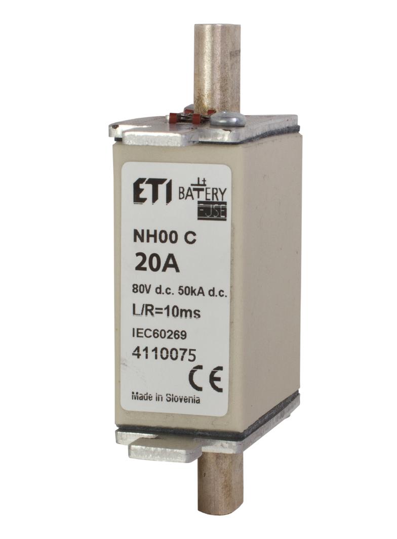 Wkładka topikowa NH do ochrony akumulatorów, magazynów energii DC NH000 WT-00C gBat 20A 80V DC 004110075 ETI