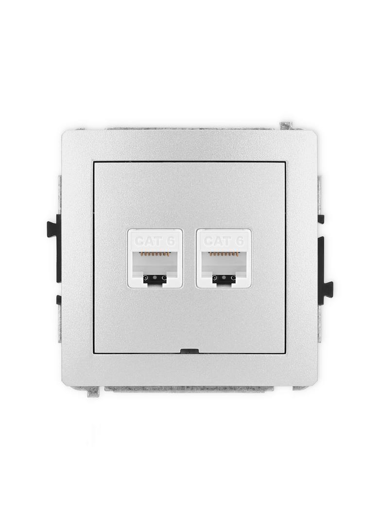 DECO Mechanizm gniazda komputerowego podwójnego 2xRJ45, kat. 6, 8-stykowy, bez pola opisowego srebrn