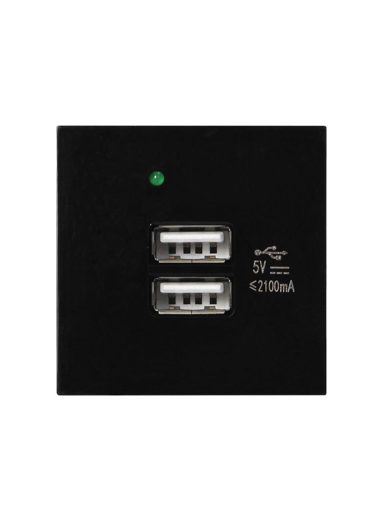 NOEN USB x 2 podwójny port modułowy 45x45mm z ładowarką USB 2,1A 5V DC czarny OR-GM-9010/B/USBX2 ORN